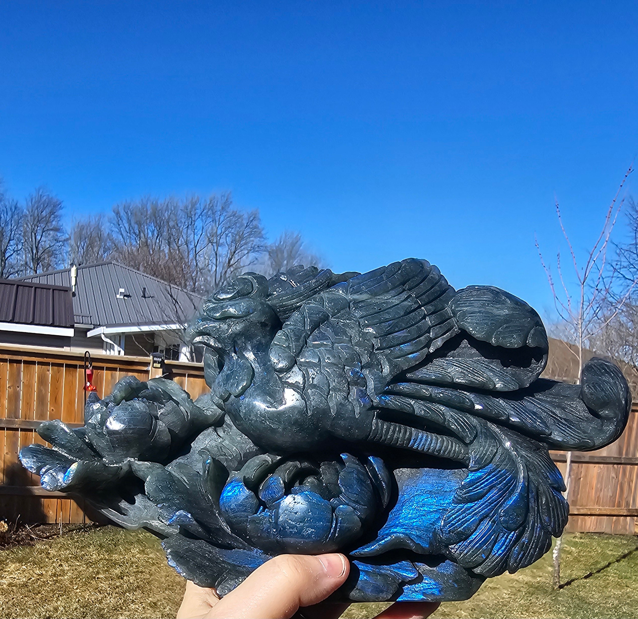 Blue Flash Labradorite Phoenix statue