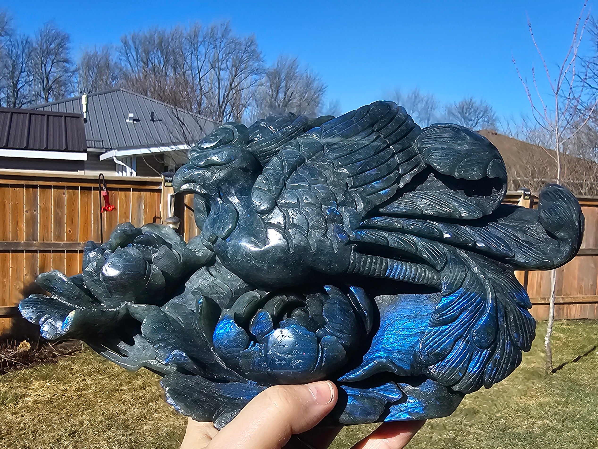 Blue Flash Labradorite Phoenix statue