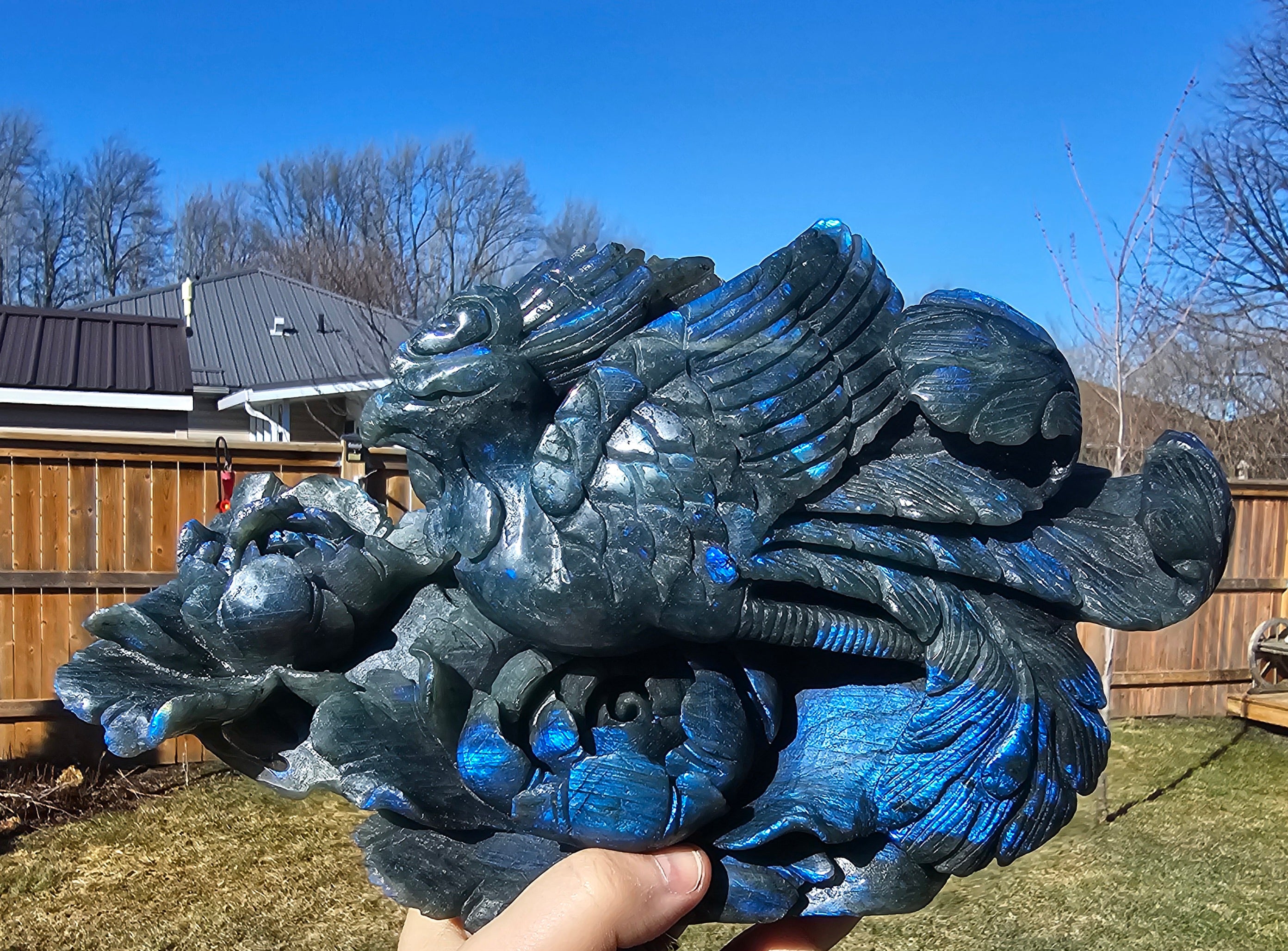 Blue Flash Labradorite Phoenix statue