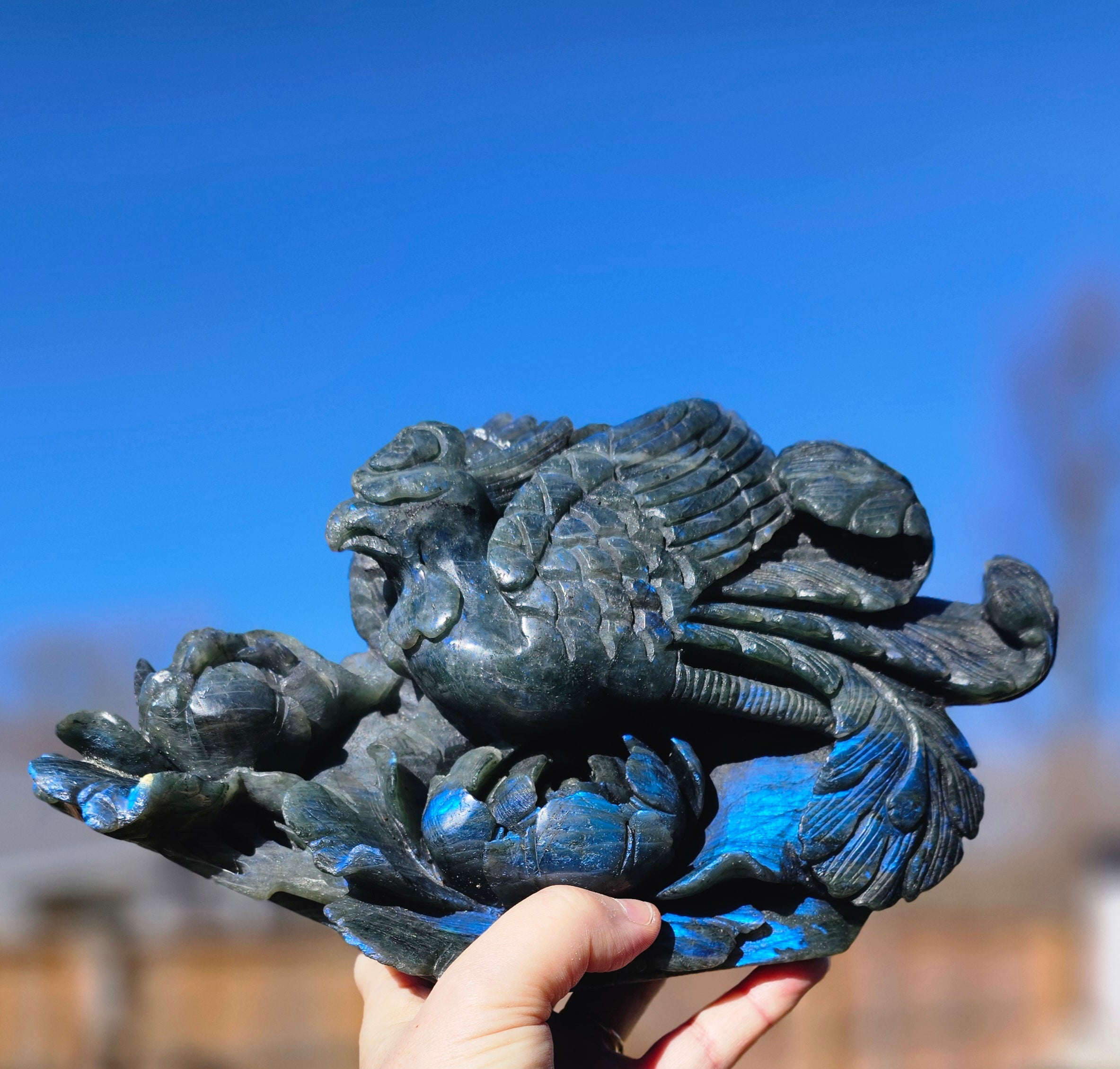 Blue Flash Labradorite Phoenix statue