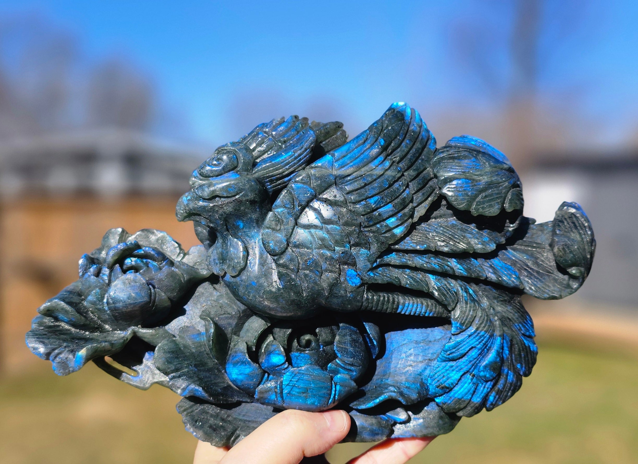 Blue Flash Labradorite Phoenix statue