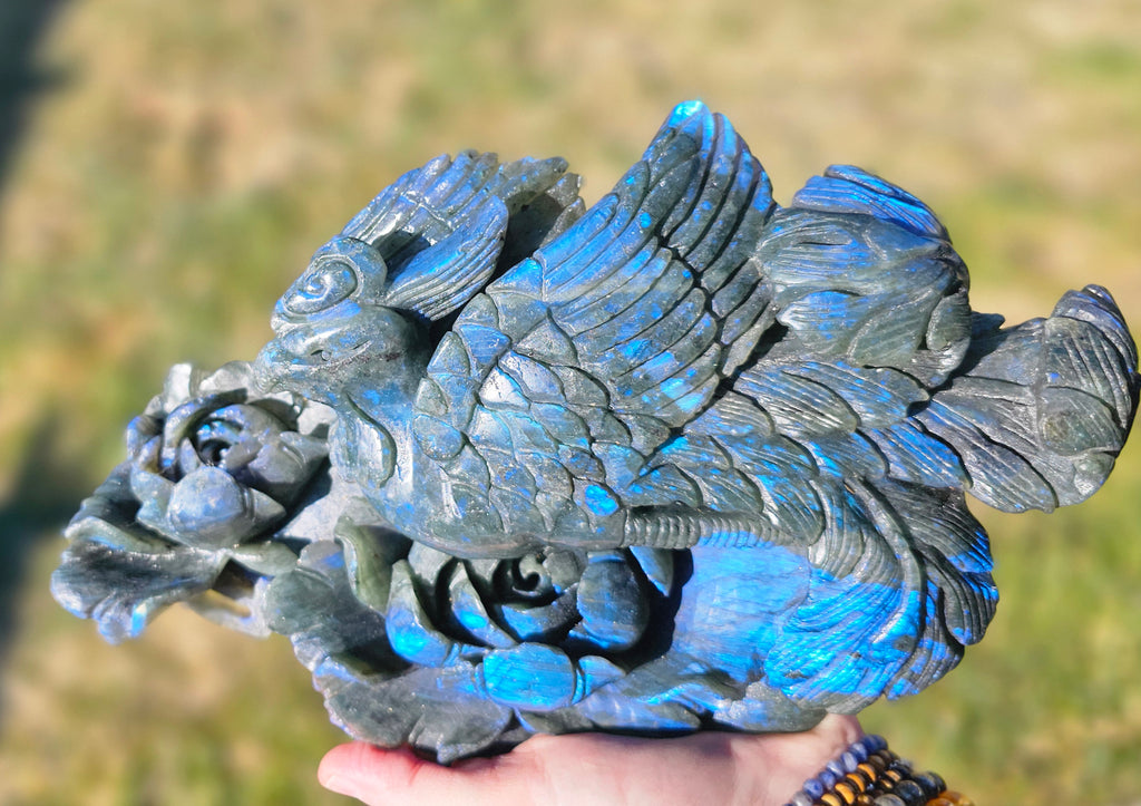 Blue Flash Labradorite Phoenix statue