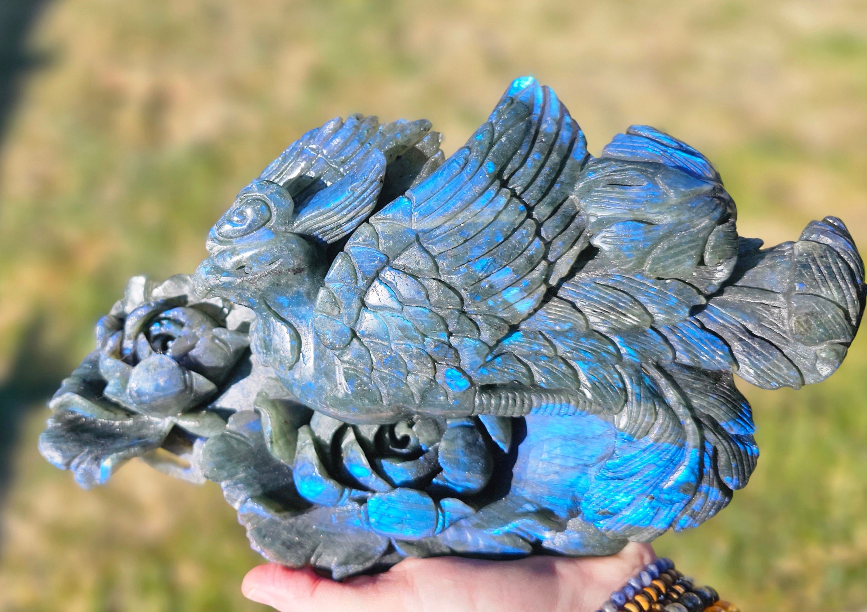 Blue Flash Labradorite Phoenix statue