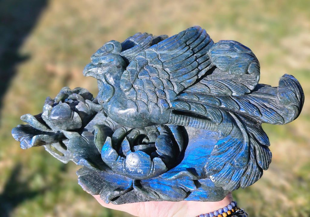 Blue Flash Labradorite Phoenix statue
