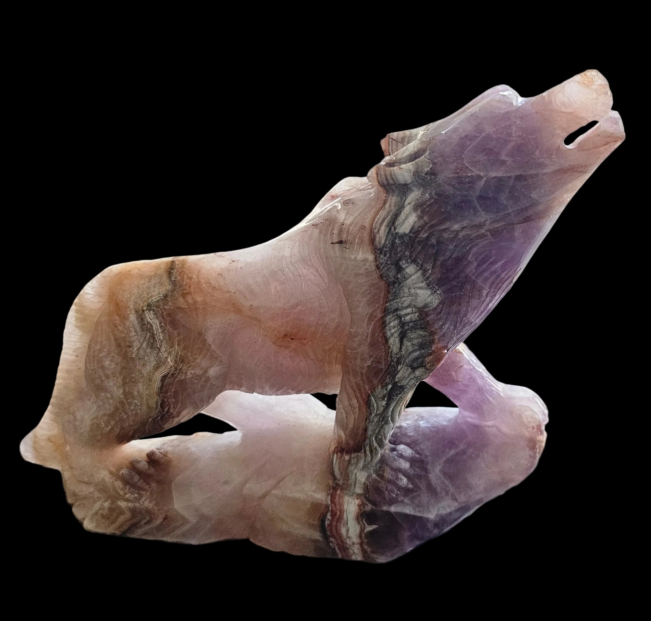 Amethyst Agate Lace wolf sculpture
