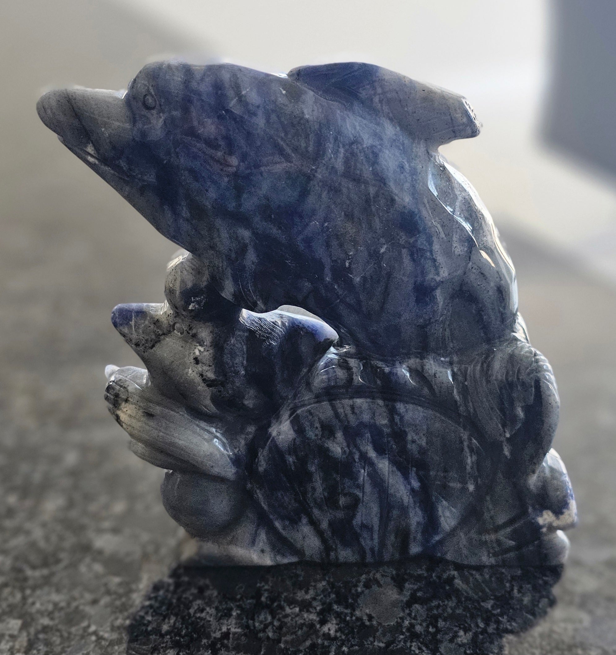 Sodalite gemstone carved dolphin