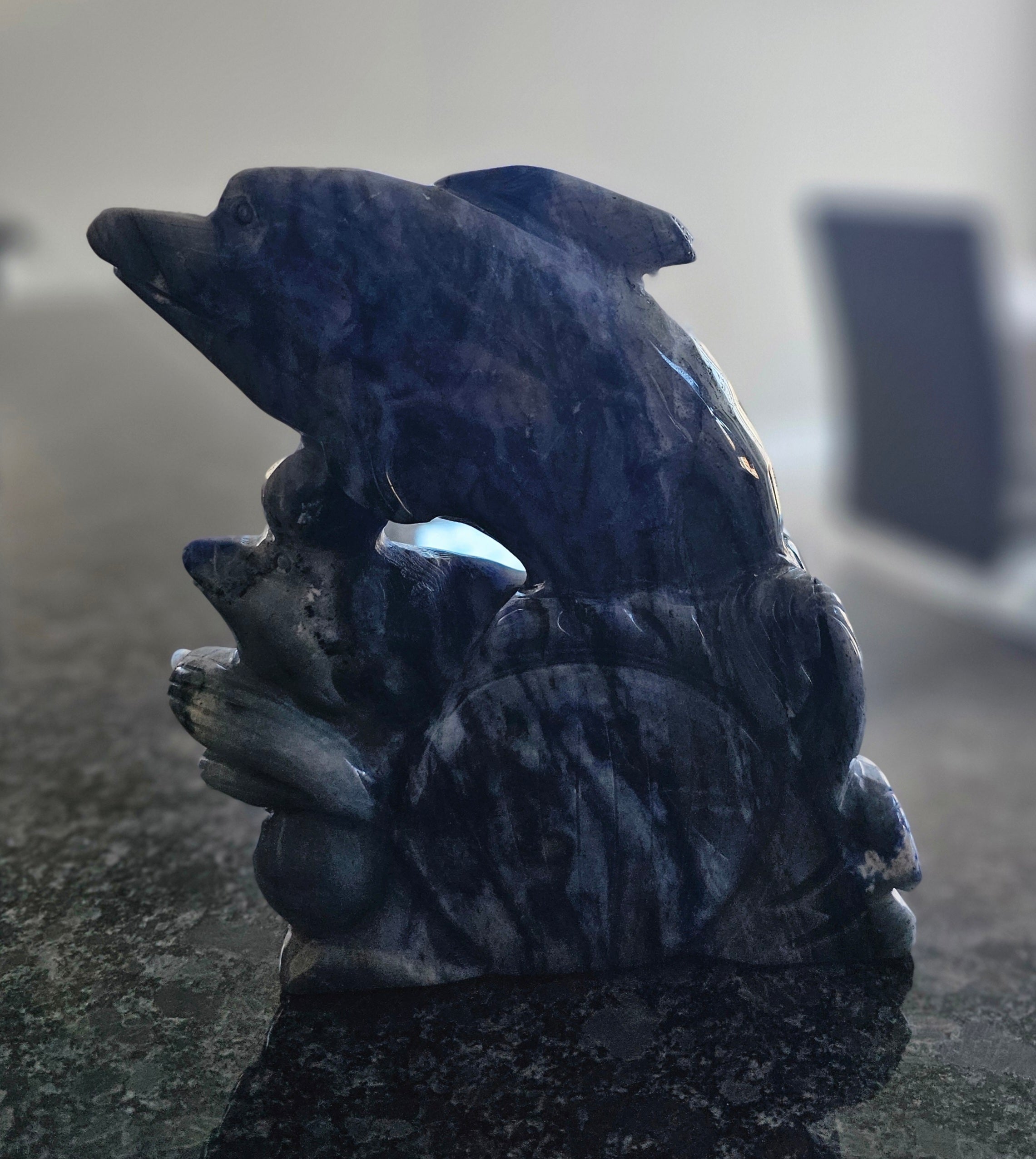 Sodalite gemstone carved dolphin
