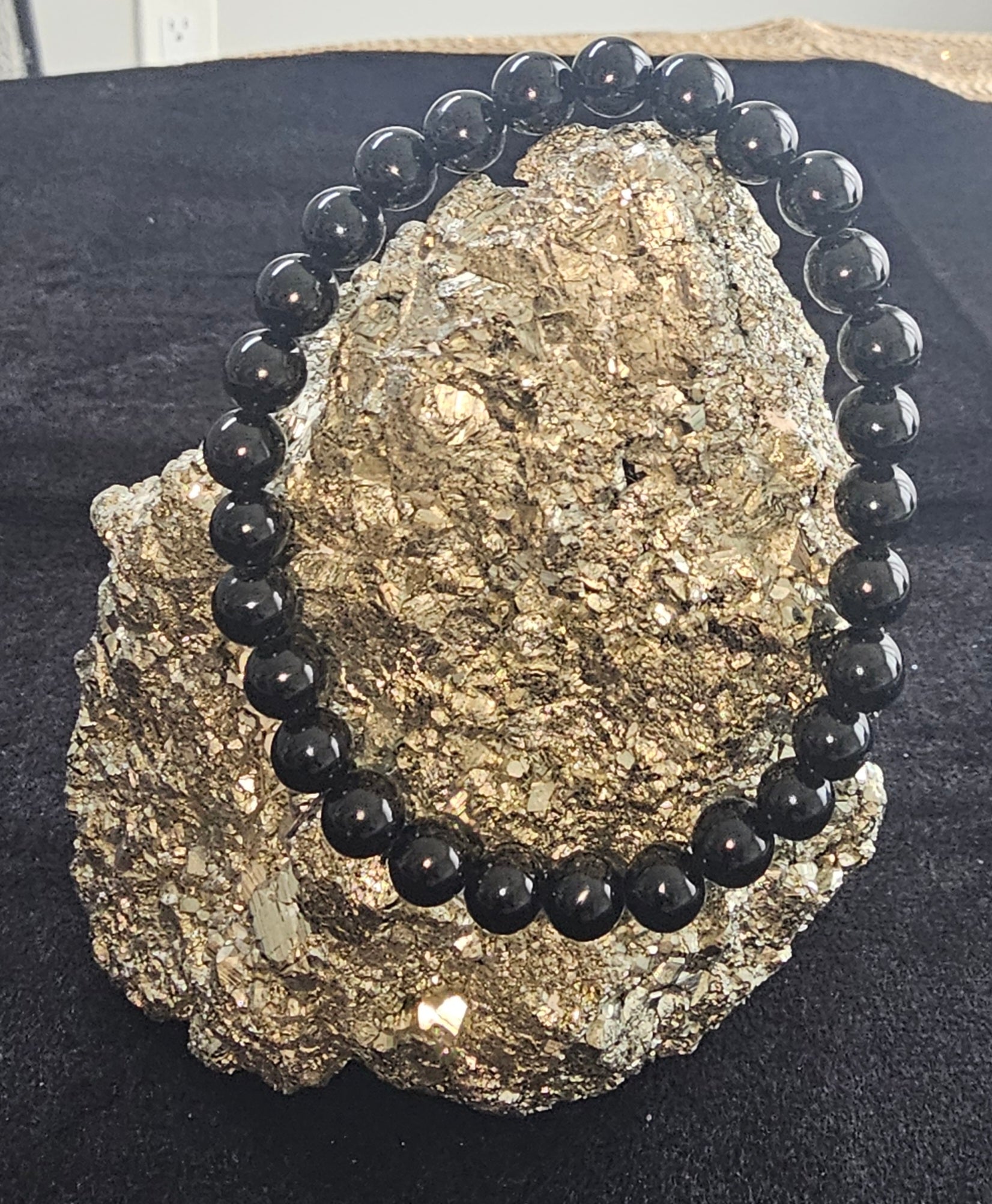 Black Obsidian Bead Bracelet Natural Gemstone