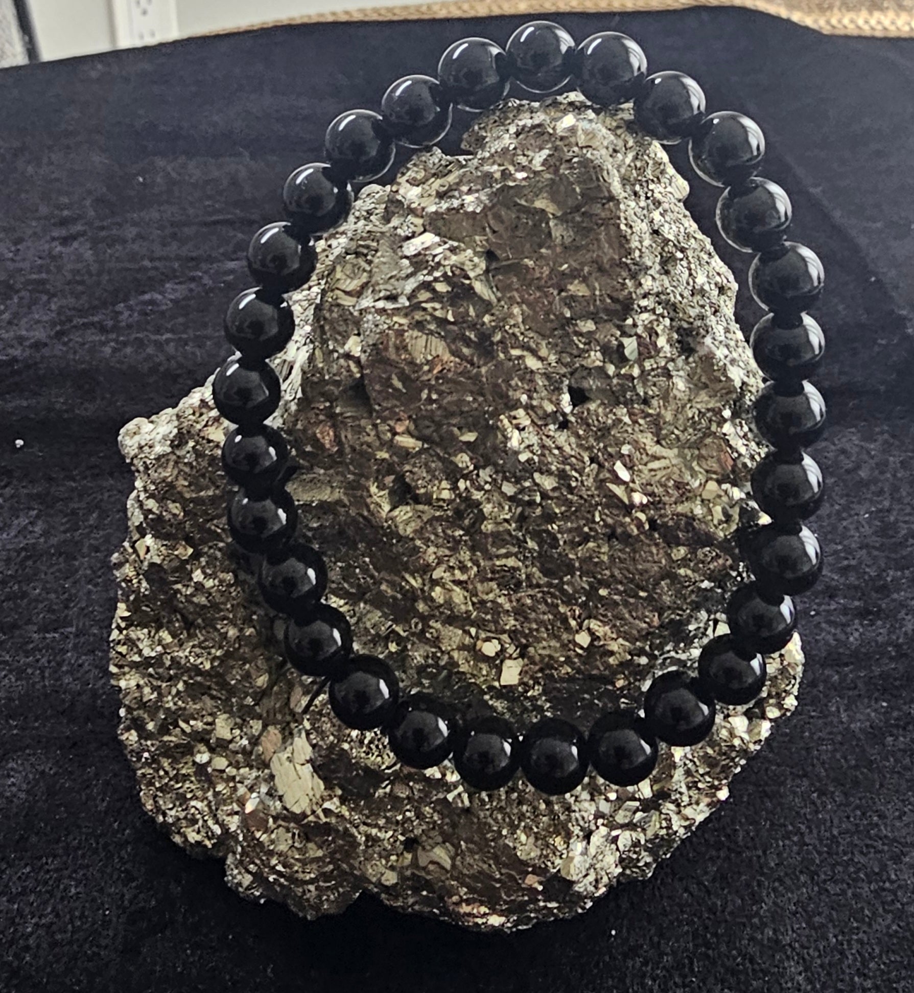 Black Obsidian Bead Bracelet Natural Gemstone 8mm