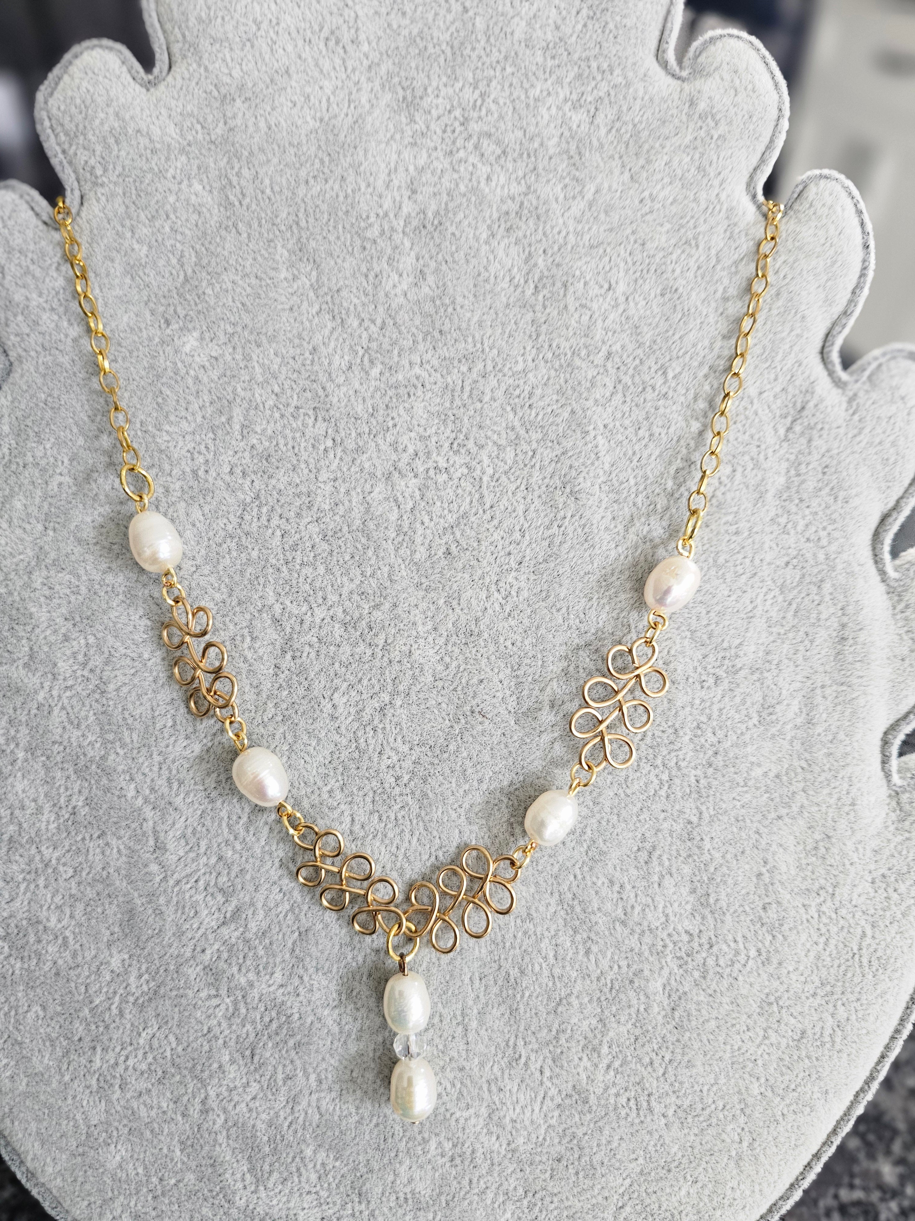 Gold-Tone Necklace with Mother of Pearl Beads