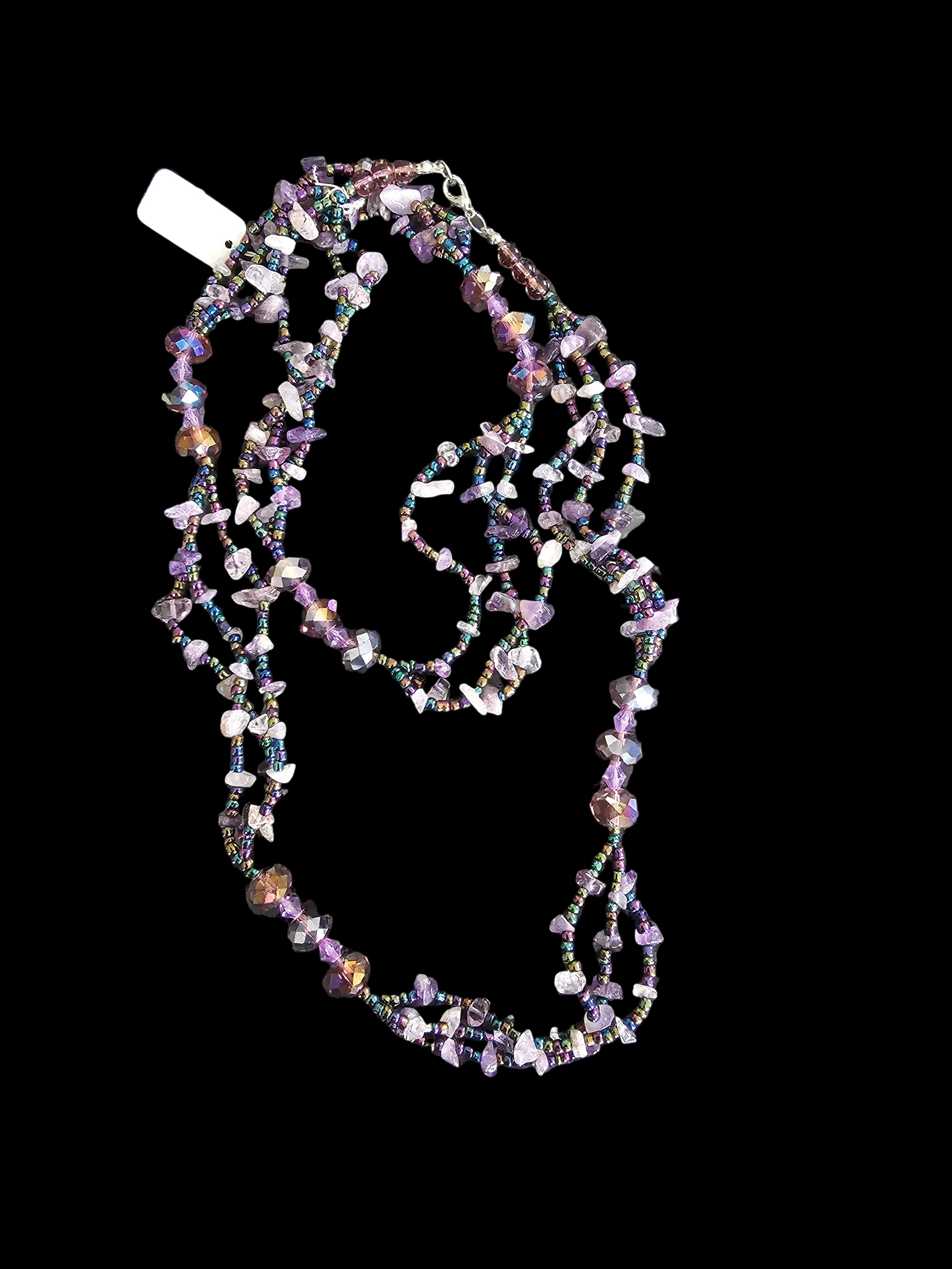 Amethyst & Crystal Multi-Strand Beaded Necklace