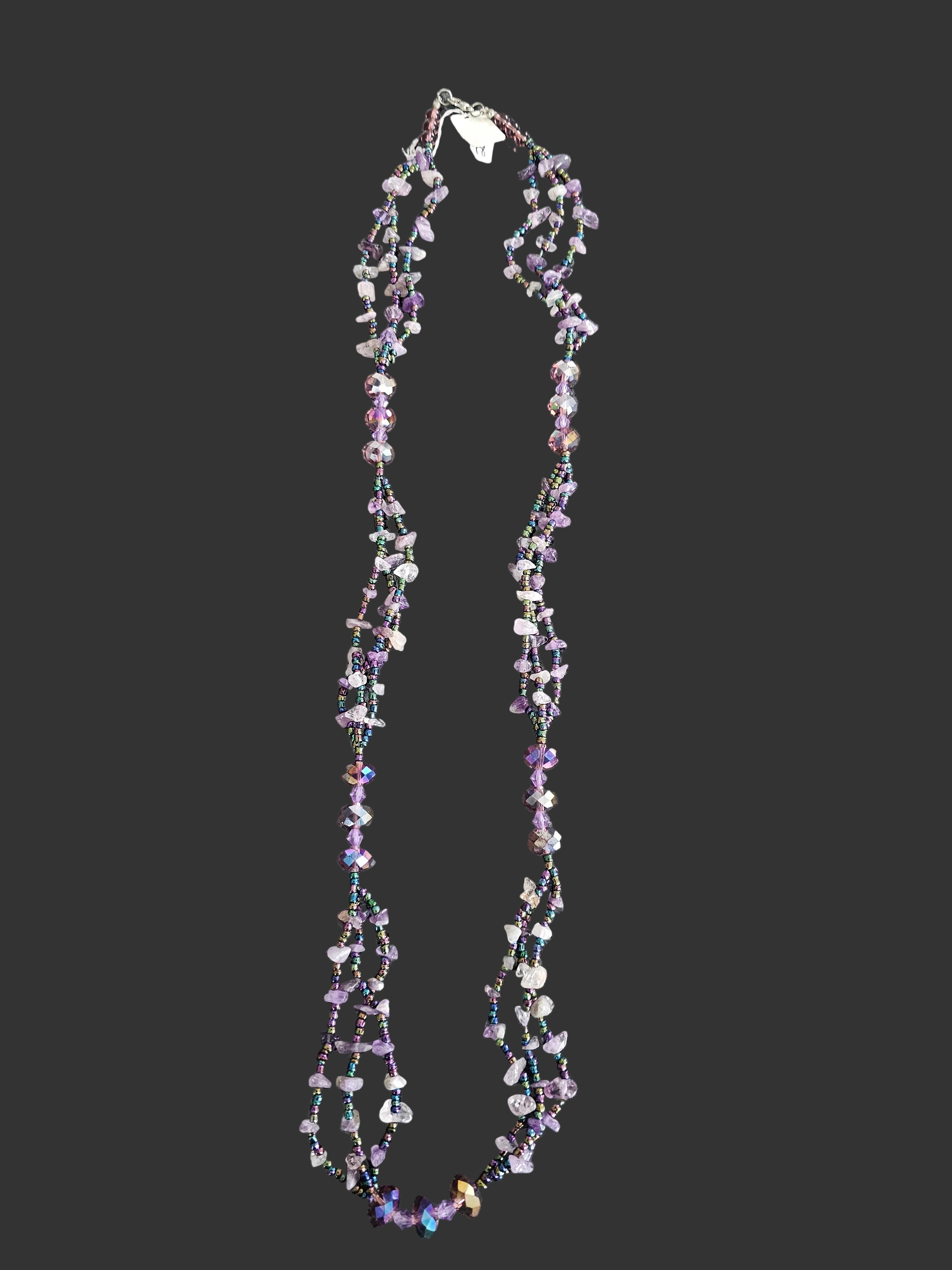 Amethyst & Crystal Multi-Strand Beaded Necklace