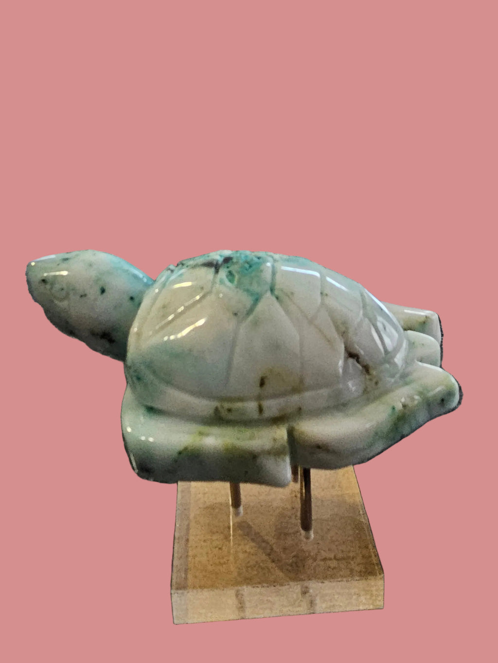 Natural Chrysocolla in Quartz Turtle Carving