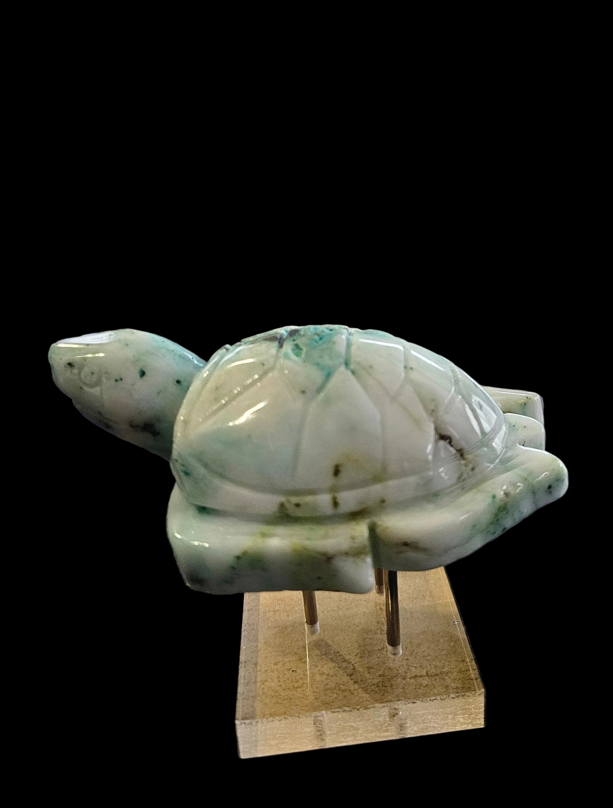Natural Chrysocolla in Quartz Turtle Carving