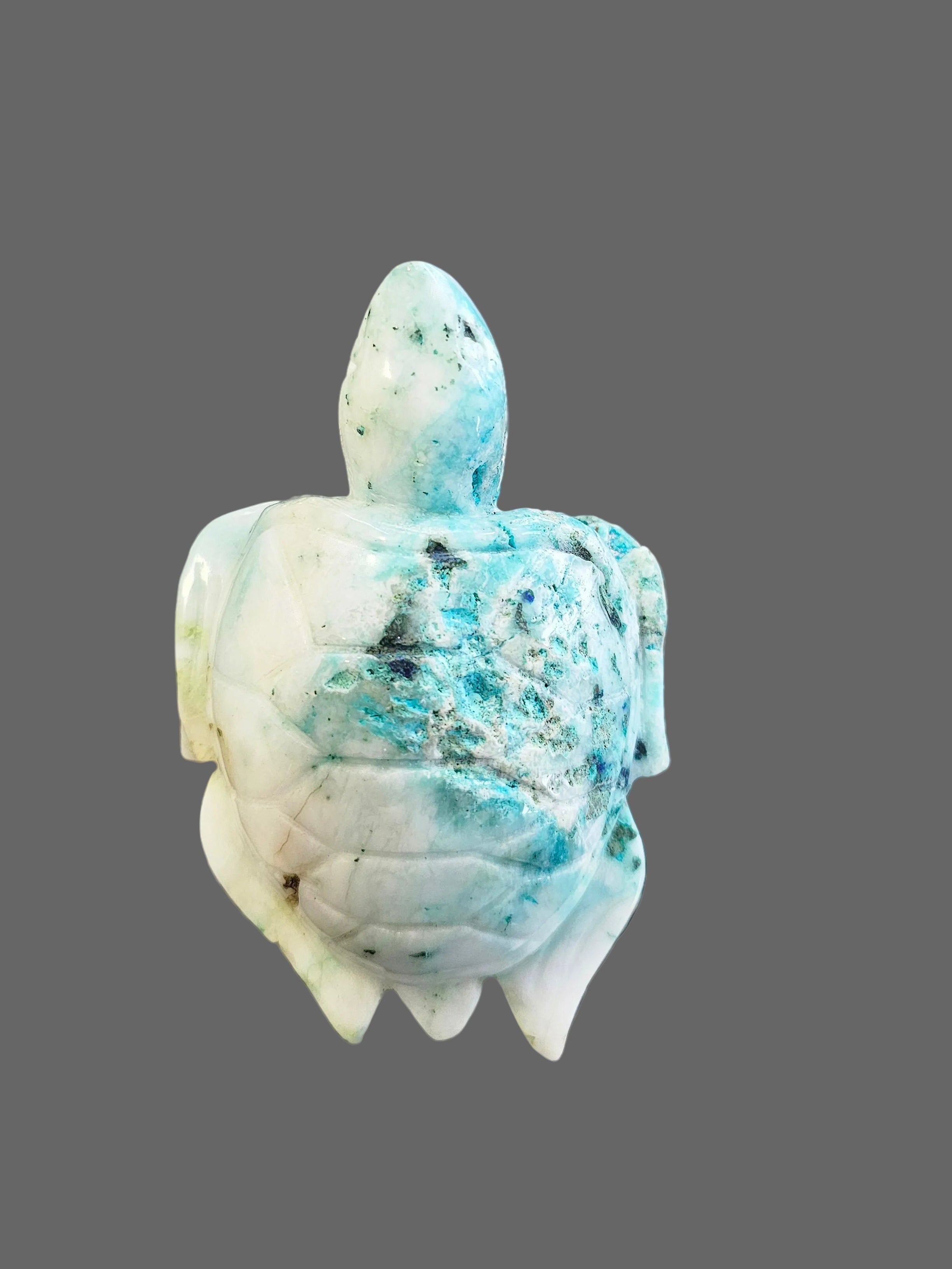 Natural Chrysocolla in Quartz Turtle Carving
