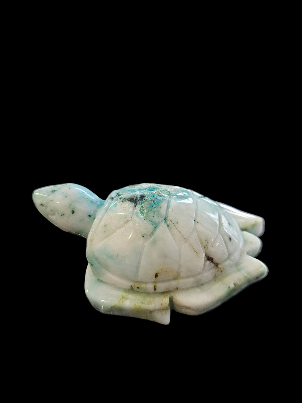 Natural Chrysocolla in Quartz Turtle Carving