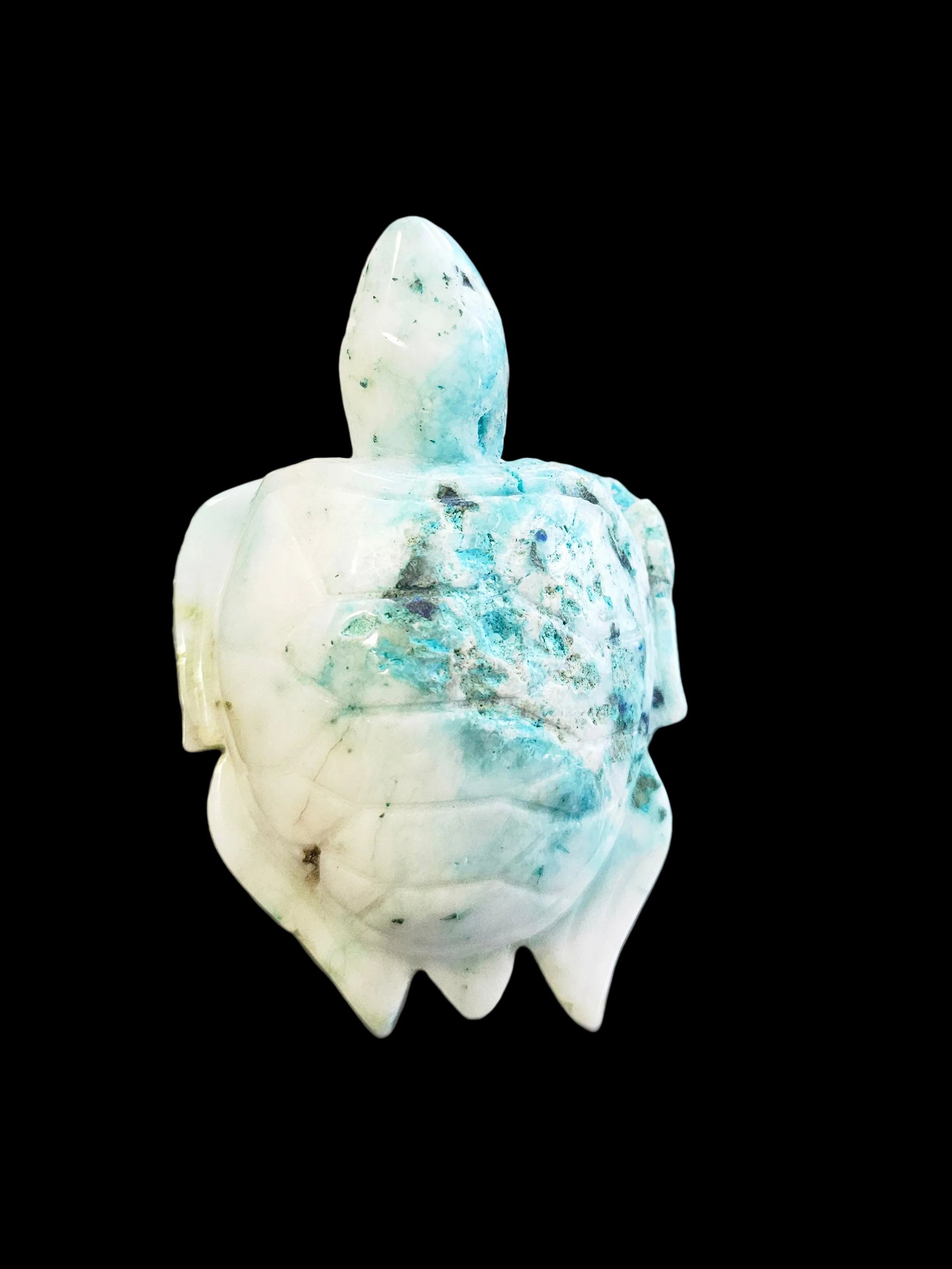 Natural Chrysocolla in Quartz Turtle Carving