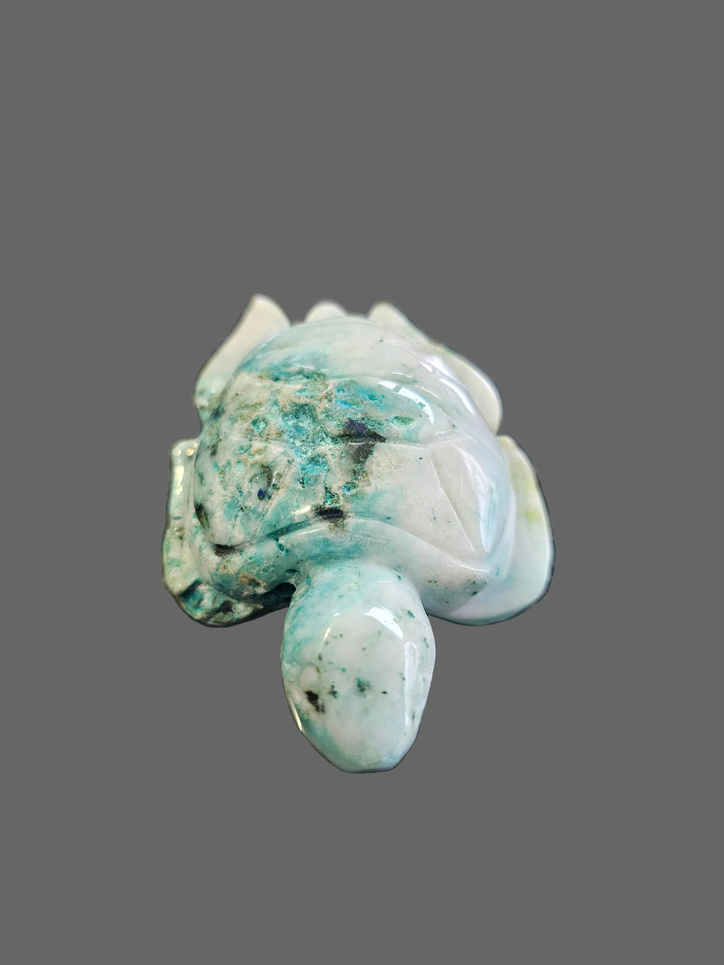 Natural Chrysocolla in Quartz Turtle Carving