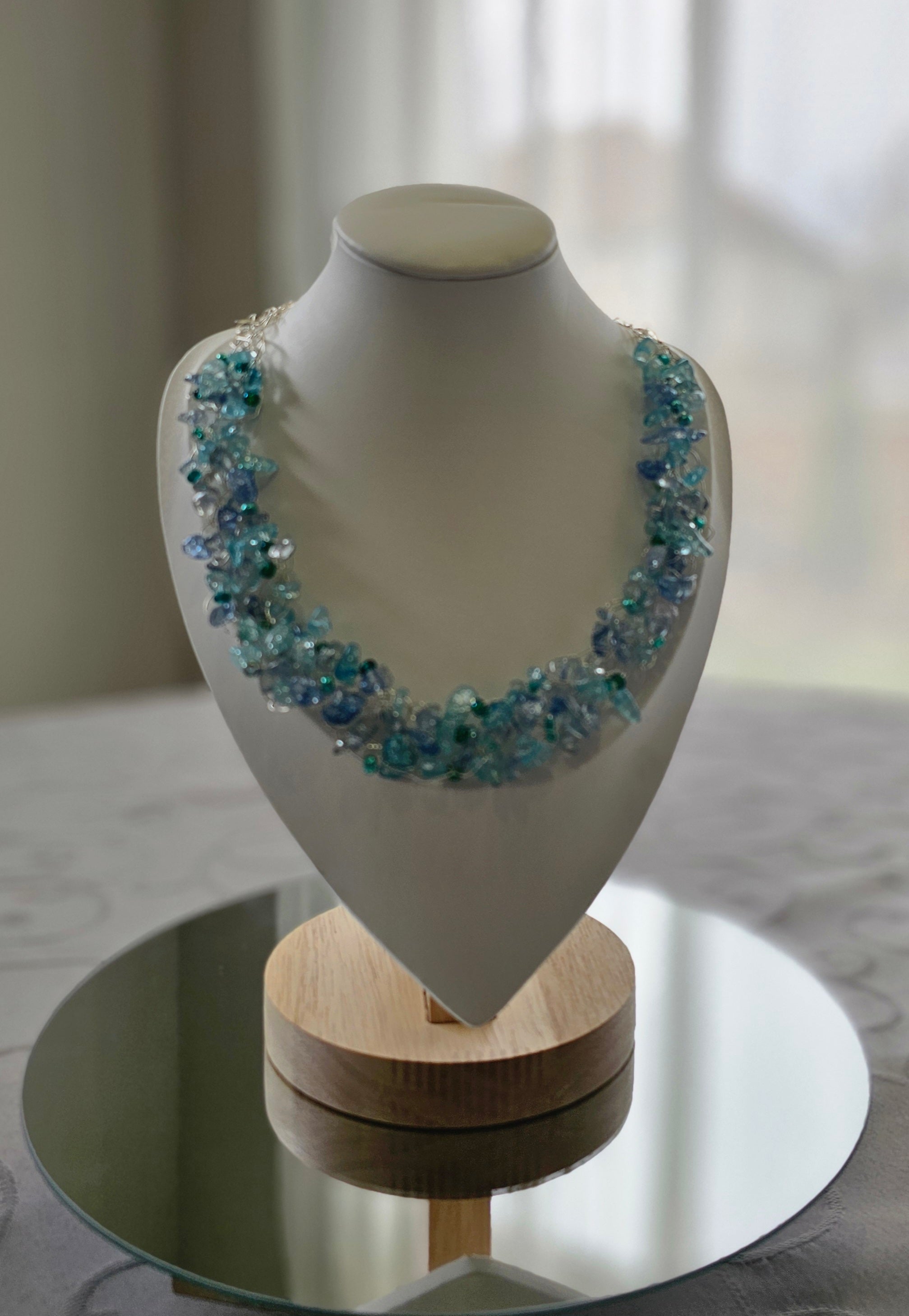 Ocean Breeze Aqua Crystal Wire Crochet Necklace