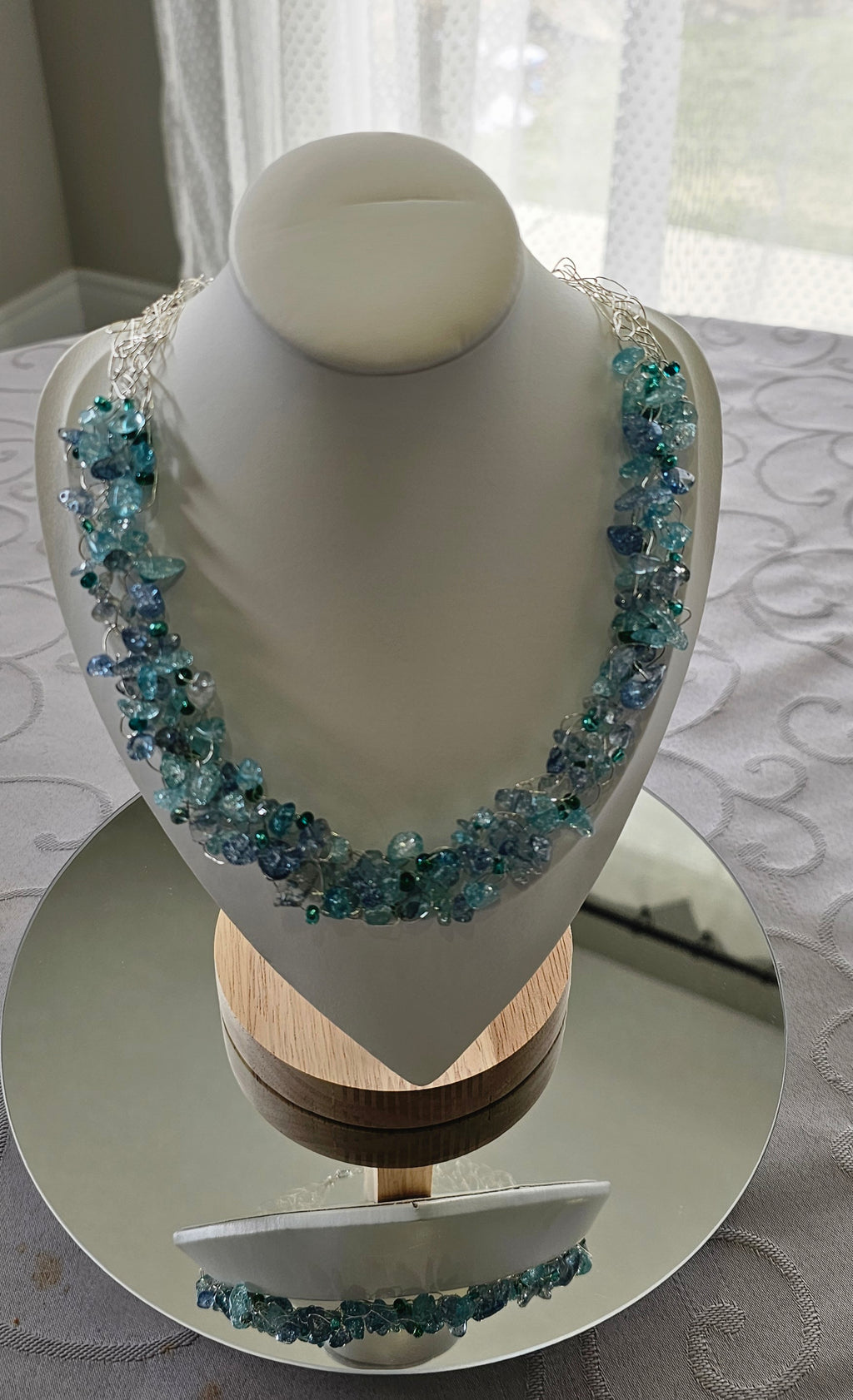 Ocean Breeze Aqua Crystal Wire Crochet Necklace
